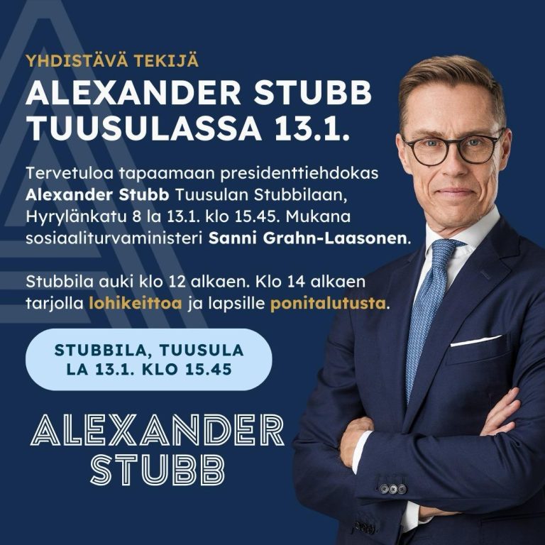 Alexander Stubb Tuusulassa 13.1.2024 klo 15.45